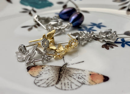One Pair 925 Sterling Silver/Gold Earring Peg Setting Genuine 925 Sterling Silver Butterfly Studs Findings For Half Drilled Pearls #10005-A