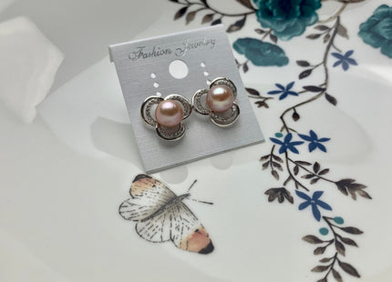 One Pair 925 Sterling Silver/Gold Earring Peg Setting Genuine 925 Sterling Silver Flower Studs Findings For Half Drilled Pearls #10006-A