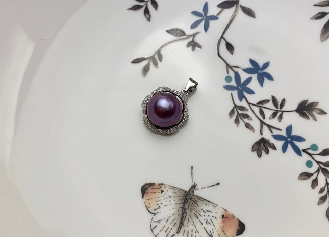 One Piece 925 Sterling Silver/Gold Pendant Setting Findings For Half Drilled Pearl Flower Shape Design W/CZ DIY Jewelry Pendant #10009-A