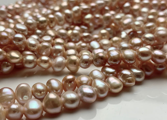 7-8 mm AAA Large Hole Light Natural Pink Freshwater Pearl Nugget Beads Hole Size 1.8 mm High Luster Large Hole Potato Pearls #P1022