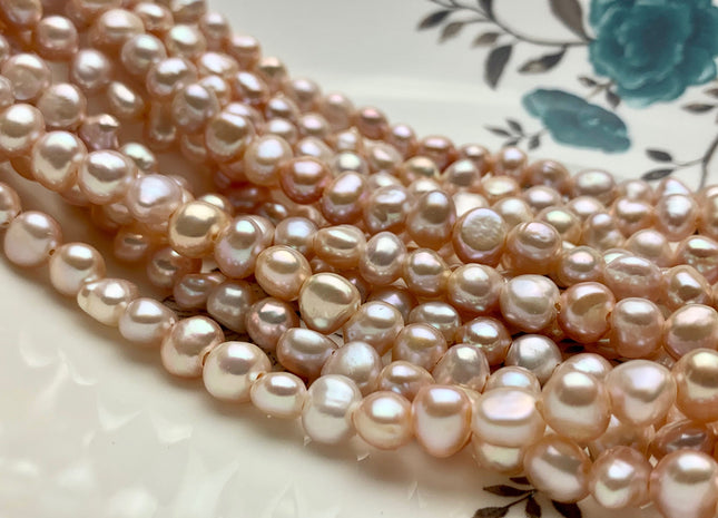 7-8 mm AAA Large Hole Light Natural Pink Freshwater Pearl Nugget Beads Hole Size 1.8 mm High Luster Large Hole Potato Pearls #P1022