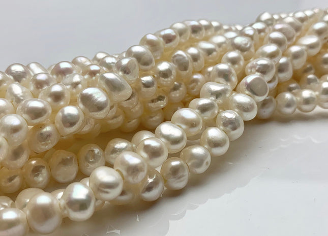 7-8 mm AAA Large Hole Natural White Freshwater Pearl Nugget Beads Hole Size 1.8 mm High Luster Large Hole Potato Pearls #P1021