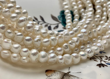 7-8 mm AAA Large Hole Natural White Freshwater Pearl Nugget Beads Hole Size 1.8 mm High Luster Large Hole Potato Pearls #P1021