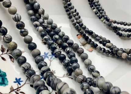 4mm 6mm 8mm 10mm Smooth Round Black Spider Web Jasper Gemstone Beads Black And White Color Jasper Loose Beads 15.5 Inches #2902