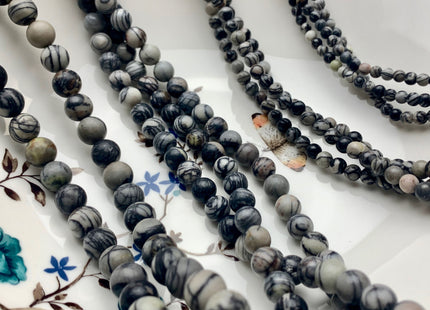 4mm 6mm 8mm 10mm Smooth Round Black Spider Web Jasper Gemstone Beads Black And White Color Jasper Loose Beads 15.5 Inches #2902