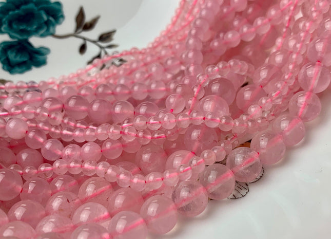 4 mm 6 mm 8 mm 10 mm 12 mm Smooth Round Rose Quartz Gemstone Beads Natural Pink Rose Quartz Loose Beads 15.5 Inches Strand #2907