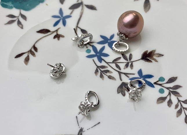 One Piece 925 Sterling Silver Pendant Cap Setting Finding For Half Drilled Pearl Genuine 925 Sterling Silver W/CZ Pendant DIY Jewelry #10035