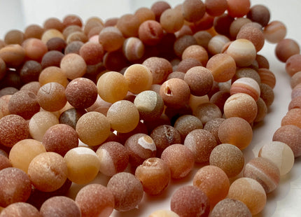 6 mm 8 mm 10 mm 12 mm Matte Round Druzy Agate Gemstone Peach Pink Color Agate With Crystal Cave Gemstone Loose Beads 15 Inches Strand #2899