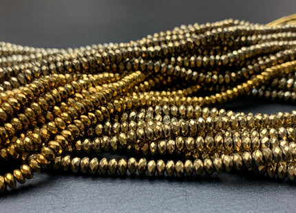 4mm Hematite Pyrite Beads Silver Gold Rhodium Gray Green Brown Blue Raimbow Color Faceted Rondelle Shape Polished Beads 16 Inches #2714