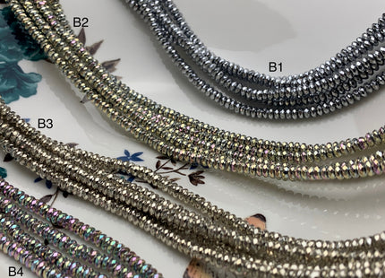 4mm Hematite Pyrite Beads Silver Gold Rhodium Gray Green Brown Blue Raimbow Color Faceted Rondelle Shape Polished Beads 16 Inches #2714