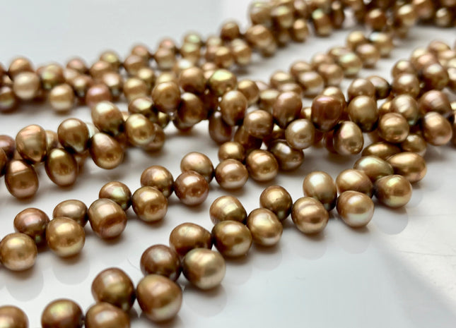 4.5x5-6 mm AAA Top Drilled Freshwater Pearl Golden Champagne Color Rice Shape Genuine Freshwater Pearls Dancing Freshwater Pearls #26