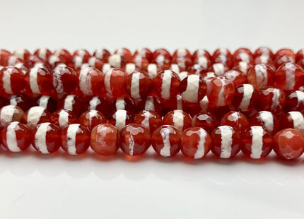 8 mm DZI Tibetan Agate Faceted Round Orange Red And White Color Tibetan Agate Gemstone Loose Beads #2396