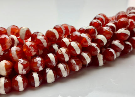 8 mm DZI Tibetan Agate Faceted Round Orange Red And White Color Tibetan Agate Gemstone Loose Beads #2396