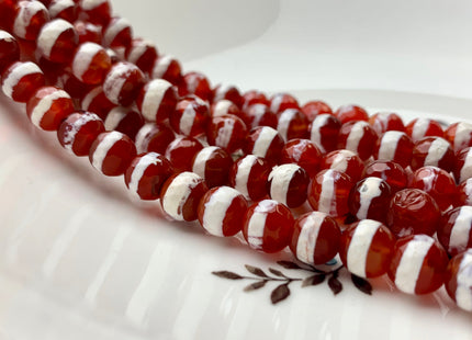 8 mm DZI Tibetan Agate Faceted Round Orange Red And White Color Tibetan Agate Gemstone Loose Beads #2396