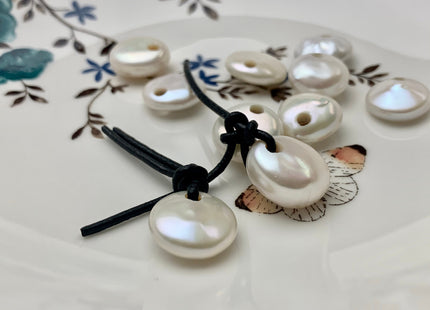 One Piece 13-15.5 mm AAAA Top Drilled Large Hole Thick White Coin Pearl Beads Hole Size 2.2 mm Or 3.0 mm Genuine Luster Coin Pearls #P1025