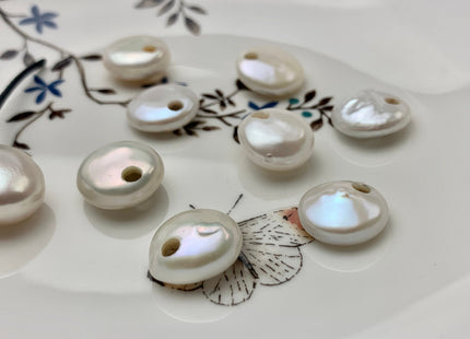 One Piece 13-15.5 mm AAAA Top Drilled Large Hole Thick White Coin Pearl Beads Hole Size 2.2 mm Or 3.0 mm Genuine Luster Coin Pearls #P1025