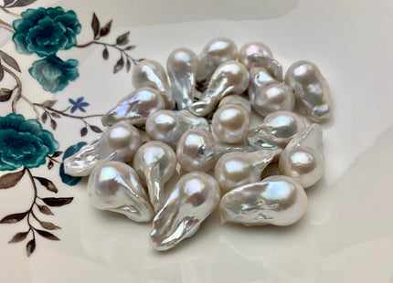 One-Of-A-Kind 16-18x24-32 mm AAA Jumbo Natural White Baroque Pearl High Luster Through Drilled Drop Shape Baroque Pearl Beads #P1020-TH