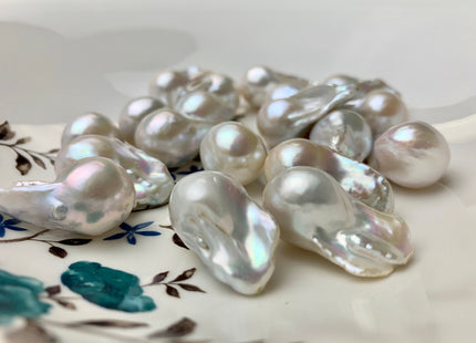 One-Of-A-Kind 16-18x24-32 mm AAA Jumbo Natural White Baroque Pearl High Luster Through Drilled Drop Shape Baroque Pearl Beads #P1020-TH