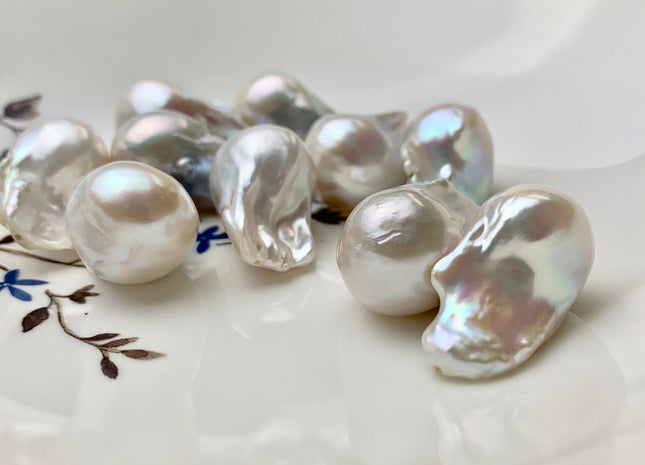 One-Of-A-Kind 16-18x24-32 mm AAA Jumbo Natural White Baroque Pearl High Luster Through Drilled Drop Shape Baroque Pearl Beads #P1020-TH