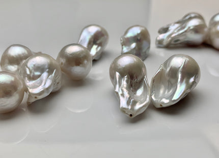 One-Of-A-Kind 16-18x24-32 mm AAA Jumbo Natural White Baroque Pearl High Luster Through Drilled Drop Shape Baroque Pearl Beads #P1020-TH