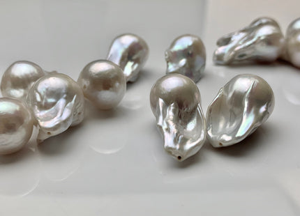 One-Of-A-Kind 16-18x24-32 mm AAA Jumbo Natural White Baroque Pearl High Luster Through Drilled Drop Shape Baroque Pearl Beads #P1020-TH
