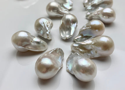 One-Of-A-Kind 16-18x24-32 mm AAA Jumbo Natural White Baroque Pearl High Luster Through Drilled Drop Shape Baroque Pearl Beads #P1020-TH