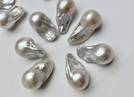 One-Of-A-Kind 16-18x24-32 mm AAA Jumbo Natural White Baroque Pearl High Luster Through Drilled Drop Shape Baroque Pearl Beads #P1020-TH