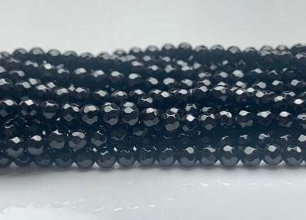 3mm 4mm Faceted Round Black Agate Gemstone Beads 14 Inches Strand #2711