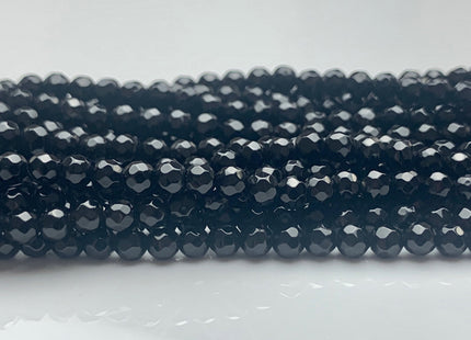 3mm 4mm Faceted Round Black Agate Gemstone Beads 14 Inches Strand #2711