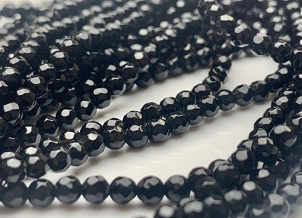 3mm 4mm Faceted Round Black Agate Gemstone Beads 14 Inches Strand #2711