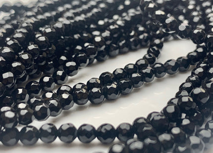 3mm 4mm Faceted Round Black Agate Gemstone Beads 14 Inches Strand #2711