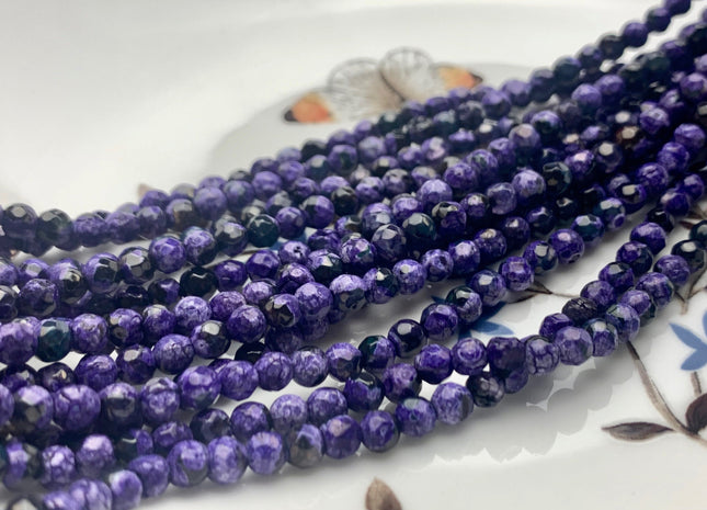 4 mm Faceted Round Purple Agate Gemstone Beads Genuine Agate Gemstone Loose Beads 14 Inches Strand #2709