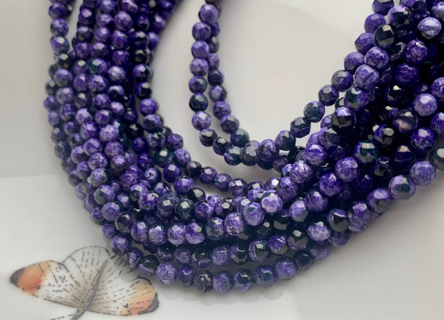 4 mm Faceted Round Purple Agate Gemstone Beads Genuine Agate Gemstone Loose Beads 14 Inches Strand #2709