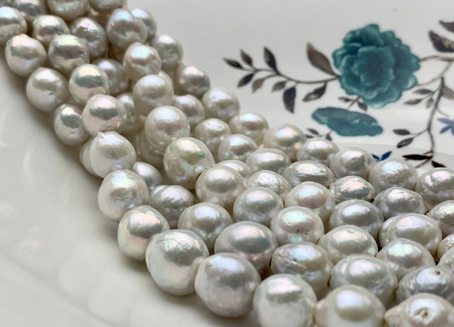 10-12 mm Natural White Half Strand Large Hole Freshwater Edison Pearl Beads Hole Size 2.2 mm Genuine Very High Luster Baroque Pearls #1980