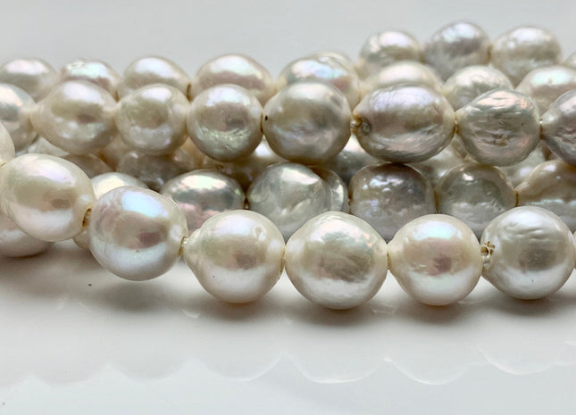 10-12 mm Natural White Half Strand Large Hole Freshwater Edison Pearl Beads Hole Size 2.2 mm Genuine Very High Luster Baroque Pearls #1980