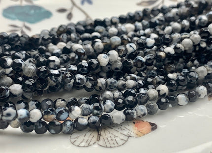 4 mm Faceted Round Black White Agate Gemstone Beads Genuine Agate Gemstone Loose Beads 14 Inches Strand #2712