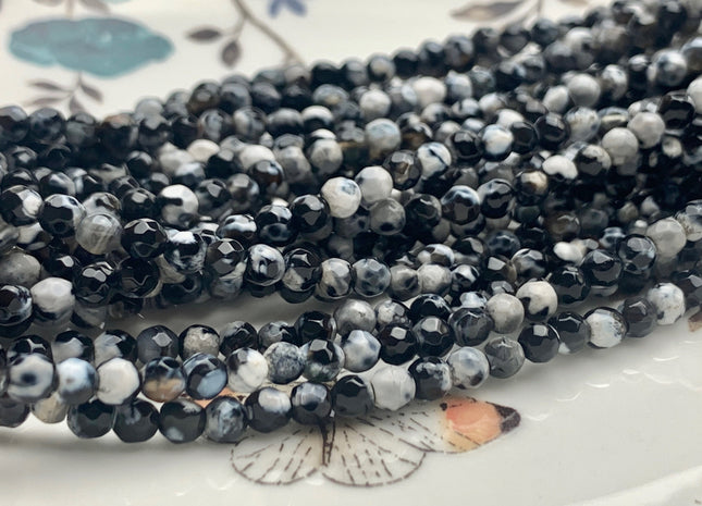 4 mm Faceted Round Black White Agate Gemstone Beads Genuine Agate Gemstone Loose Beads 14 Inches Strand #2712
