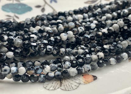 4 mm Faceted Round Black White Agate Gemstone Beads Genuine Agate Gemstone Loose Beads 14 Inches Strand #2712