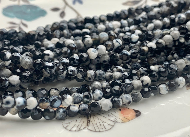 4 mm Faceted Round Black White Agate Gemstone Beads Genuine Agate Gemstone Loose Beads 14 Inches Strand #2712