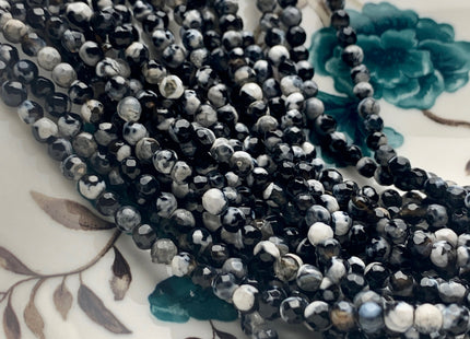 4 mm Faceted Round Black White Agate Gemstone Beads Genuine Agate Gemstone Loose Beads 14 Inches Strand #2712