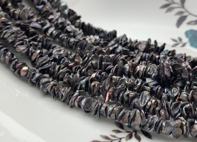 7 mm AA Metallic Brownish Black Keshi Freshwater Pearl Beads Center Drilled Keshi Pearl Rondelle Freshwater Pearls 15.5 Inches Strand #1987