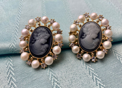 Genuine AAA Natural Freshwater Pearl Brooch Gold Color Gray Picture Setting Design Pendant With Crystal And Pearl Settings #10022