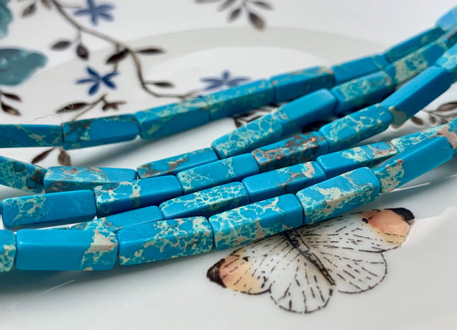 4-5x13 mm Cuboid Tube Shape Blue Color Impression Jasper Gemstone Beads Impression Jasper Gemstones Loose Beads 15.5 Inches Strand #2982