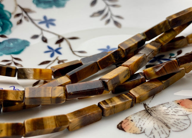 4-5x13 mm Cuboid Tube Shape Natural Tiger Eye Gemstone Beads Genuine Tiger Eye Gemstones Loose Beads 15.5 Inches Strand #2984