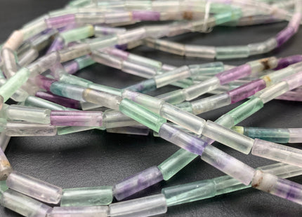 4-13x14 mm Tube Shape Natural Fluorite Gemstone Beads Genuine Green Purple Fluorite Gemstones Loose Beads 15.5 Inches Strand #2989