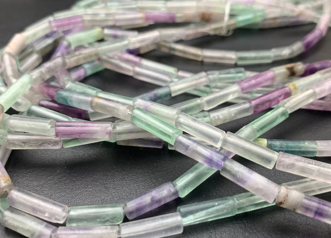 4-13x14 mm Tube Shape Natural Fluorite Gemstone Beads Genuine Green Purple Fluorite Gemstones Loose Beads 15.5 Inches Strand #2989