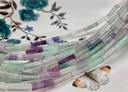 4-13x14 mm Tube Shape Natural Fluorite Gemstone Beads Genuine Green Purple Fluorite Gemstones Loose Beads 15.5 Inches Strand #2989