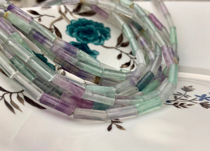 4-13x14 mm Tube Shape Natural Fluorite Gemstone Beads Genuine Green Purple Fluorite Gemstones Loose Beads 15.5 Inches Strand #2989