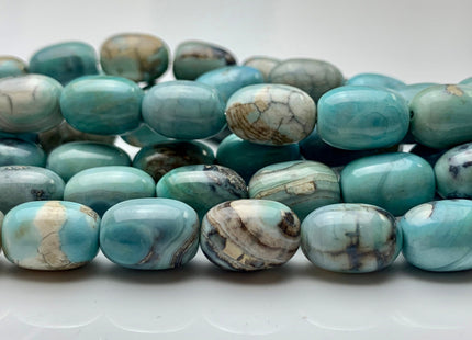 10x14 mm AAA Natural Color Smooth Barrel Shape Dragon Skin Agate Gemstone Beads Natural Blue Green Color Agate 14.5 Inches 25 Beads #2764
