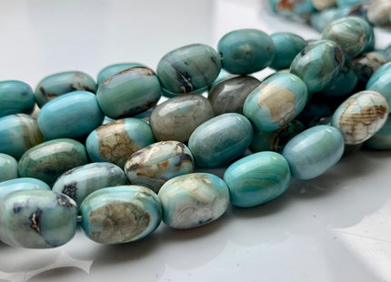 10x14 mm AAA Natural Color Smooth Barrel Shape Dragon Skin Agate Gemstone Beads Natural Blue Green Color Agate 14.5 Inches 25 Beads #2764